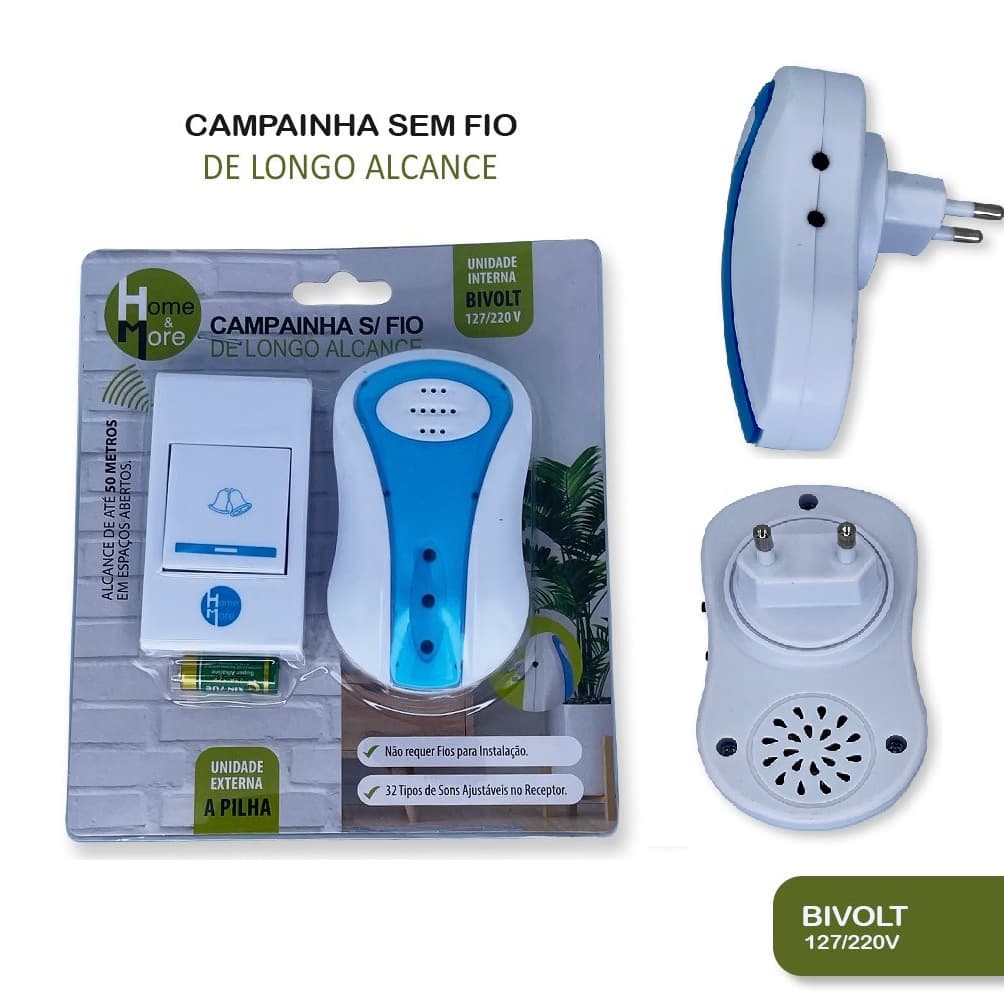 Campainha Residencial Sem Fio Wireless Resistência a Agua Toques Variados
