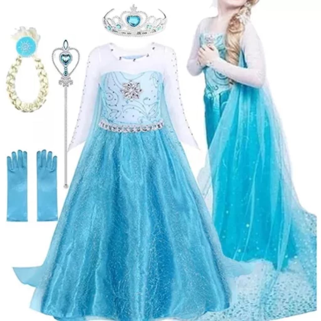 Vestido Infantil Princesas Fantasias Temáticas Mais Acessórios Para Festas de Aniversário Carnaval