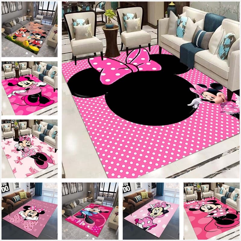 Disney Anime Mickey Minnie Cute Carpet Living Room Sofá Alcatifa Secretária Quarto De Criança Tapete De Cabeceira Absorvente E Antiderrapante Personalizável4