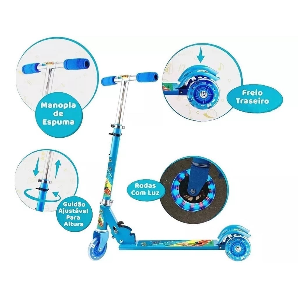 Patinete Infantil 3 Rodas Alumínio Roda C/ Luz 50kg Menino e Menina - Art Brink