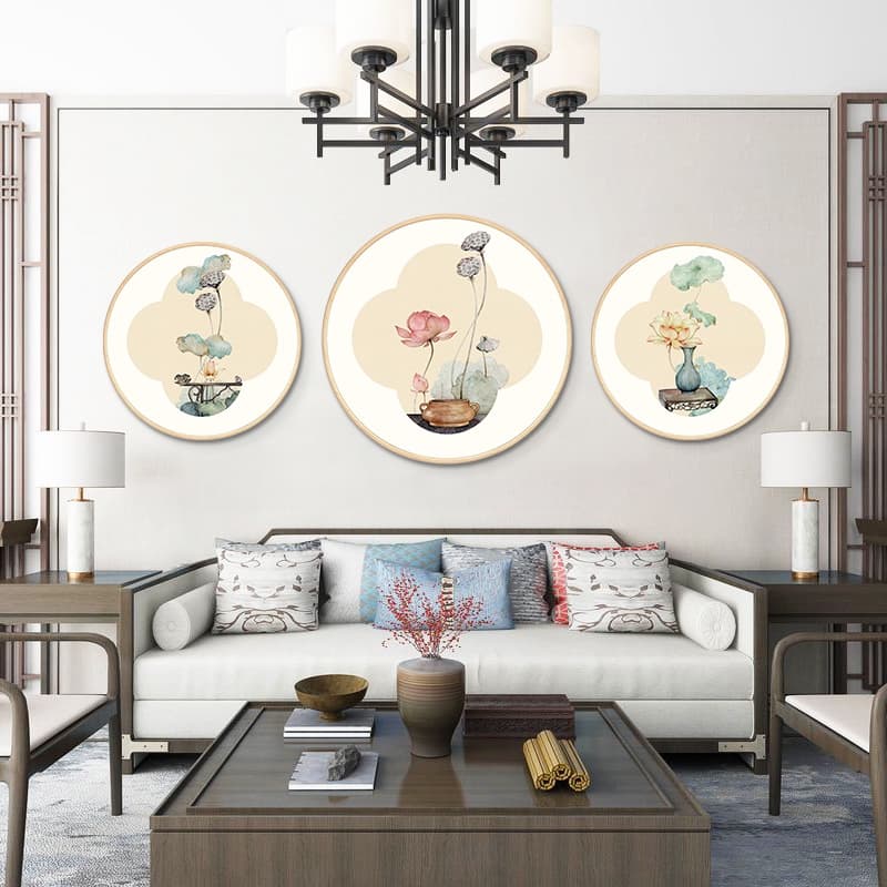 Quadro decorativo pássaros, flor de lótus chinês antigo Quadro decorativo para loja pássaros,