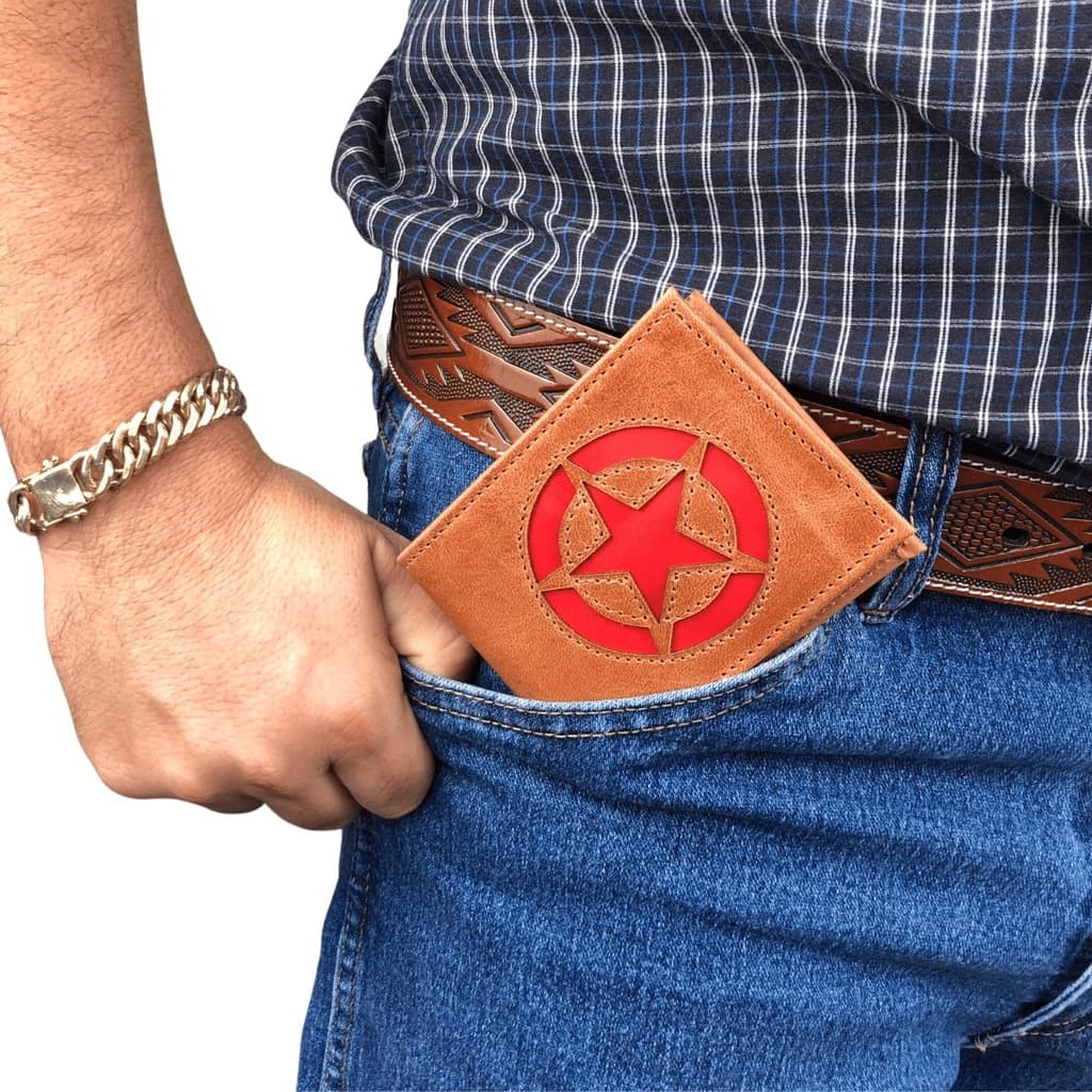 Carteira masculina couro estrela linda moderna elegante