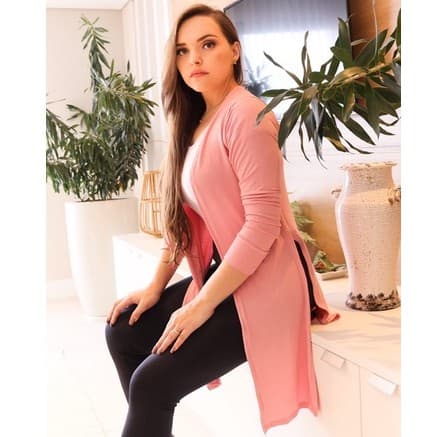 Cardigan Kimono Feminino Casaquinho Canelado Fenda Lateral Manga Longa
