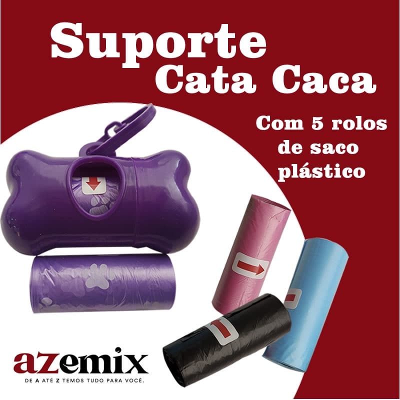 Kit 1 Suporte Cata Caca com 5 Rolos de Saco Plástico