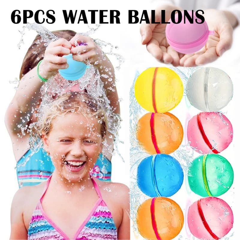 6Pcs Balões De Água Reutilizáveis De Silicone Coloridos Bomba Com Combate À Bola Injeção Rápida Brinquedos De Piscina