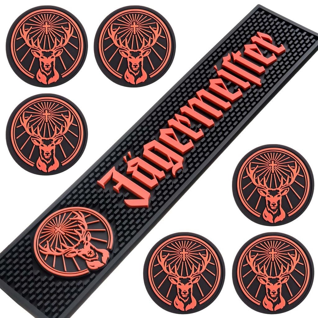 Bar Mat Jagermeister + 6 Porta Copos Tapete Para Bar Descanso de Copos Drinks Choop Decoração Mesa