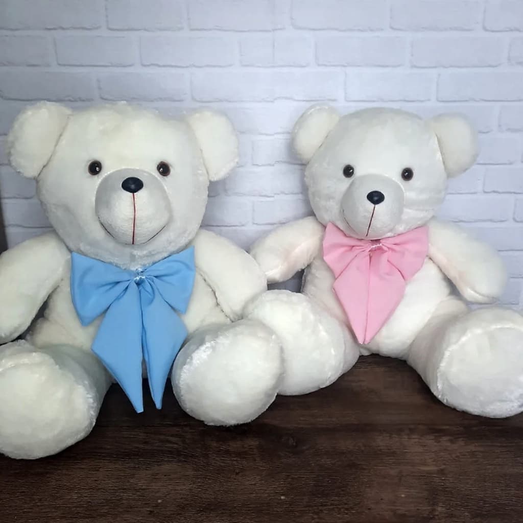 Casal Urso De Pelúcia Chá Revelação 90cm Com Laço Nome Personalizado