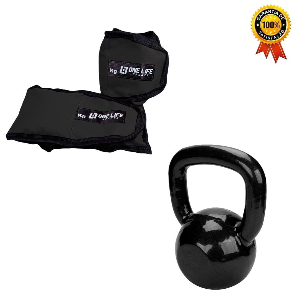 Kit Treino Funcional  Kettlebell 4kg + Par Caneleira 3kg