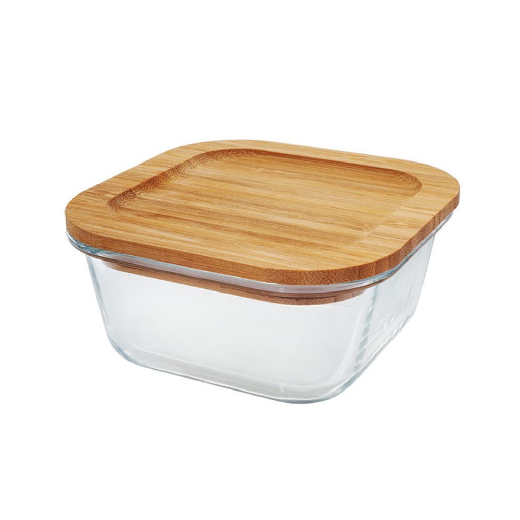 Pote Hermético Quadrado Com Tampa De Bambu 520ml Casambiente
