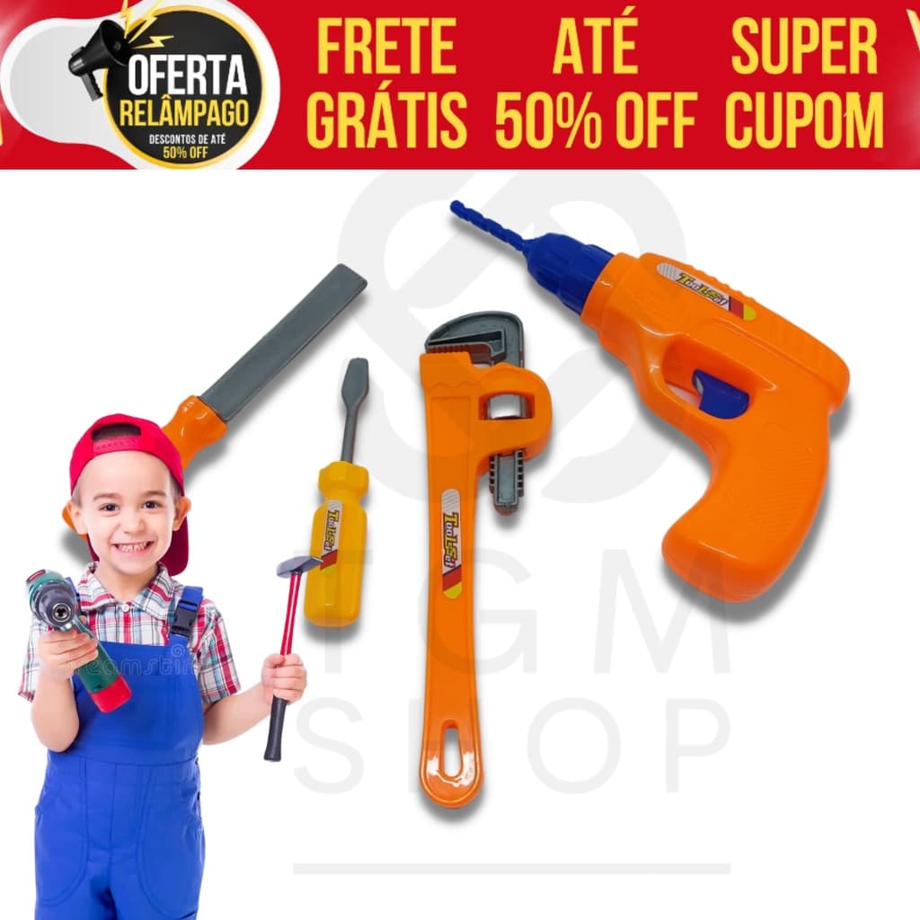 Brinquedo Kit de Ferramentas Furadeira + Acessórios 11 Peças