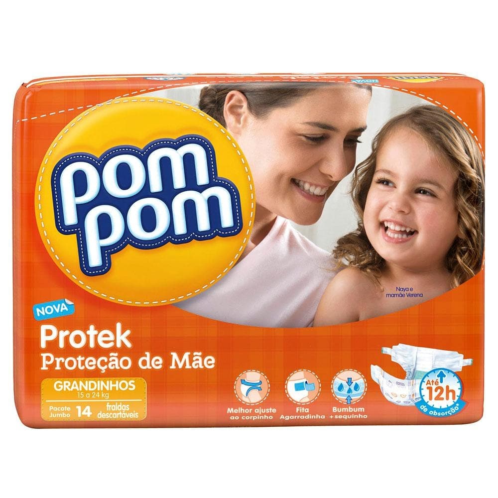 Fralda Pom Pom Protek Baby Grandinhos com 14 Unidades