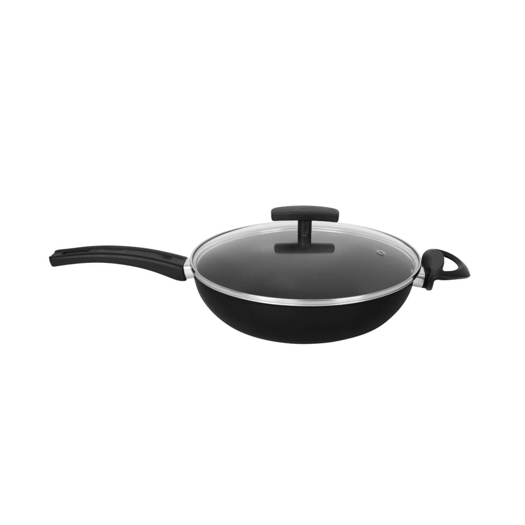 Frigideira  Wok Antiaderente Cabo e Alça 26 cm Teflon com Tampa de Vidro