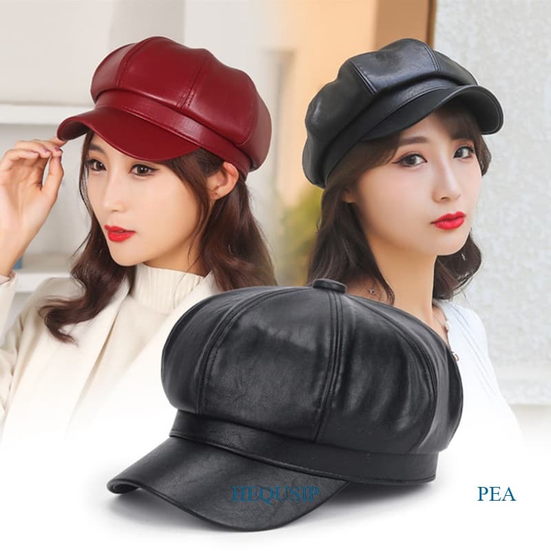 HEQU Moda Cor Sólida Chapéus Octogonal Bonés Femininos  Panamá Elegante Pintor Newsboy Boina Chapéu Mulher