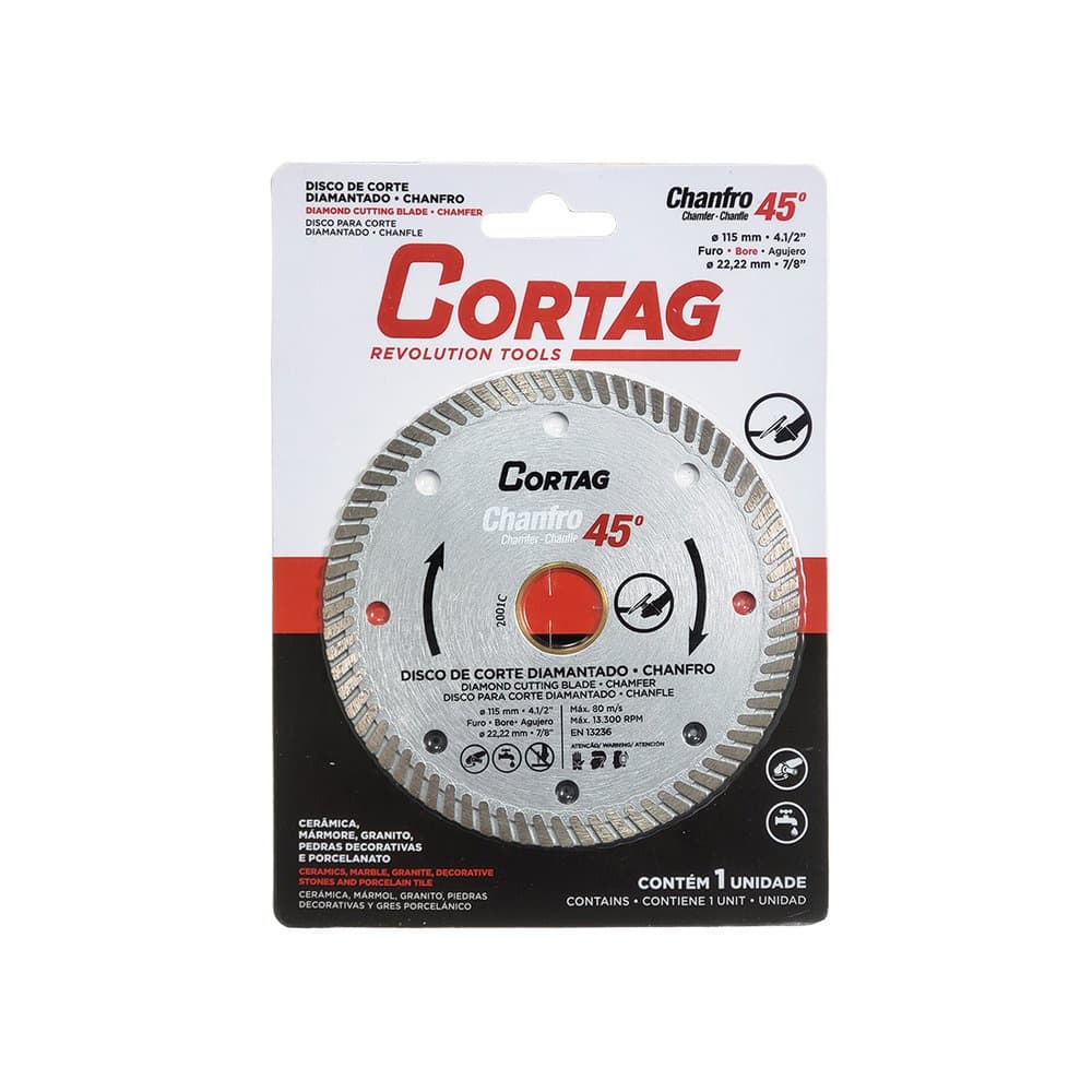 Disco Corte Diamantado Chanfro 45° Segmentado 115mm Ø 22,22mm Esmerilhadeira 61907 Cortag