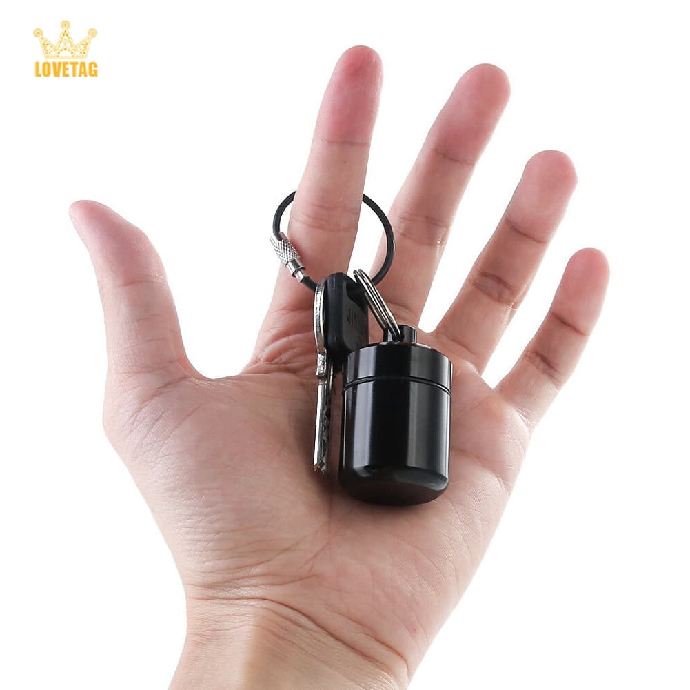 LT Mini Caixa De Comprimidos De Alumínio Preto Portátil À Prova D'água Para Armazenamento De Tampões Auriculares E Moedas Com Chaveiro