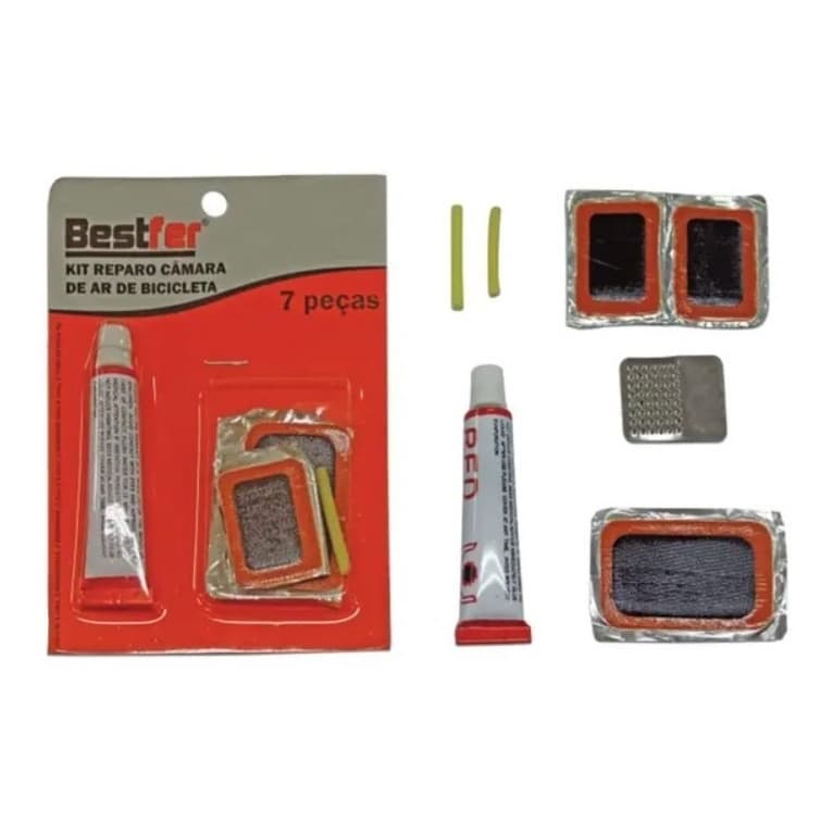 Kit Reparo Pneu Bike Bicicleta 07 Pecas Remendo + Cola