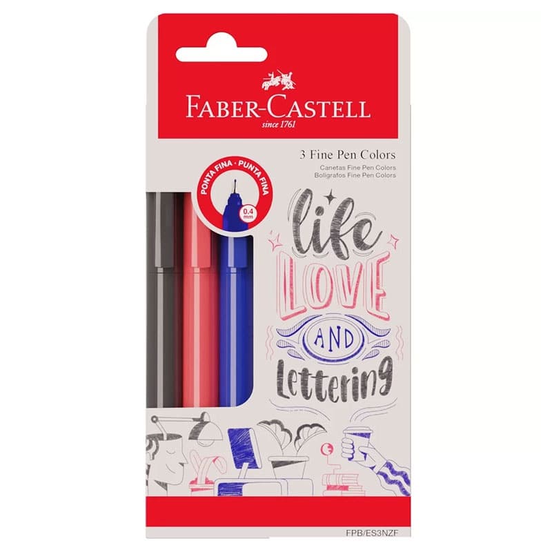 Caneta hidrográfica fine pen 0.4mm com 3 unidades FPB/ES3NZF Faber-Castell