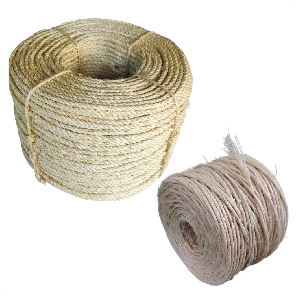 KIT CORDA SISAL LASIS 6MM 100M + BARBANTE 2MM 100M ARTESANATO ARRANHADORES DECORAÇÃO RUSTICA JUTA
