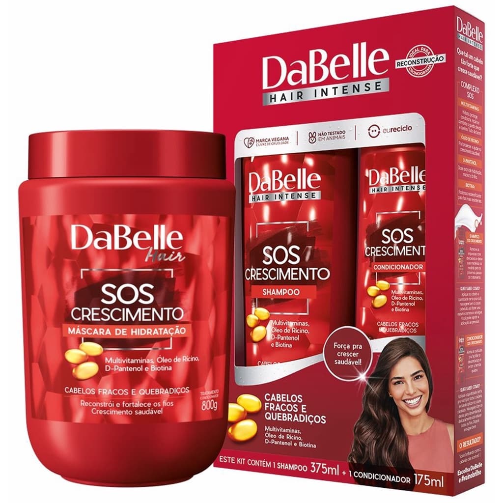 Dabelle Kit Sos Crescimento 550ml + Máscara Hidratação 800g