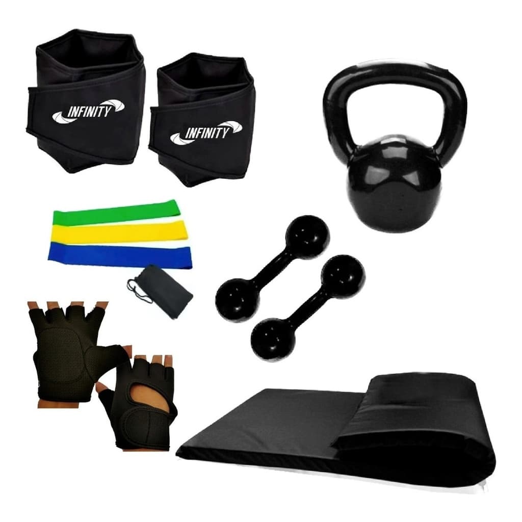 Kit Ginasticacolchonte+luva+halter+band+kettlebell