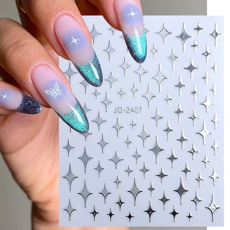 Metal Espelho Prata 3D Autocolantes De Unhas Love Heart Nail Stickers Arte DIY Manicure Decoração Decalques