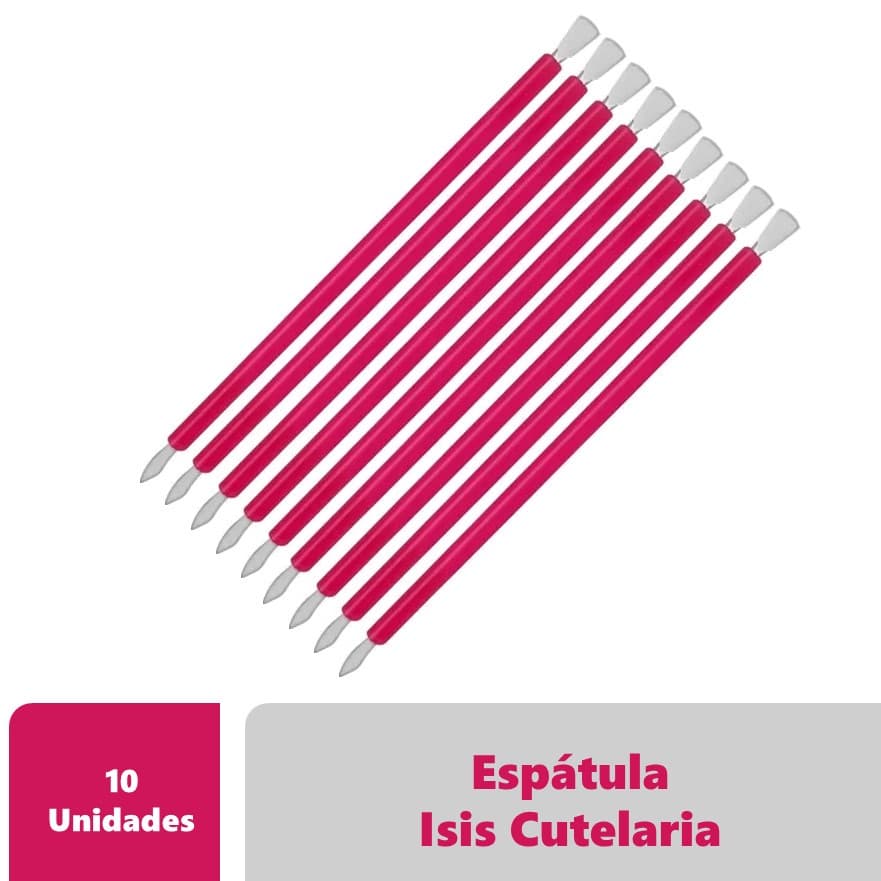10 Espátulas Unha Inox Com Silicone - Isis Cutelaria - Rosa