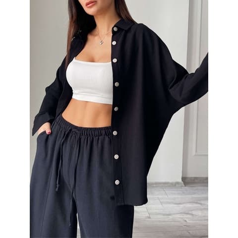 Europa e Estados Unidos transfronteiriça primavera 2023 novo conjunto casual de cor sólida lapela de camisa de manga comprida blusa calça haren de duas peças