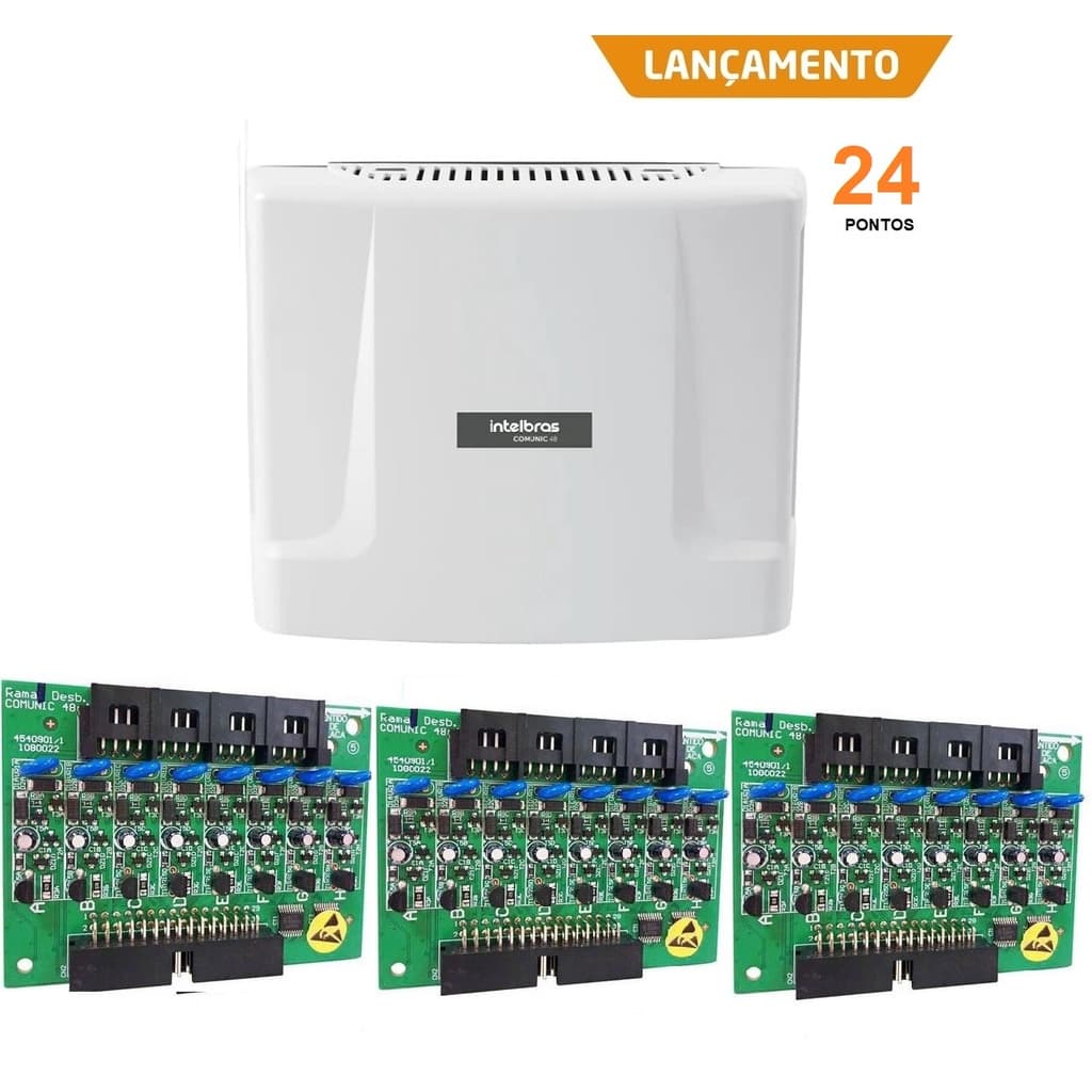 Kit Central de Interfonia e Comunicação Condominial + Placa P/ 24 Ramais - Intelbras Comunic 48