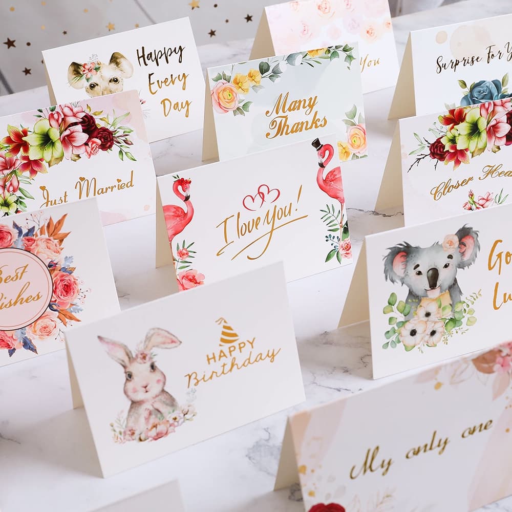 10 Peças De Cartões Dourados De Flores Estilo Europeu , Feliz Aniversário , Dia Dos Namorados , Casamento , Cartão De Ag