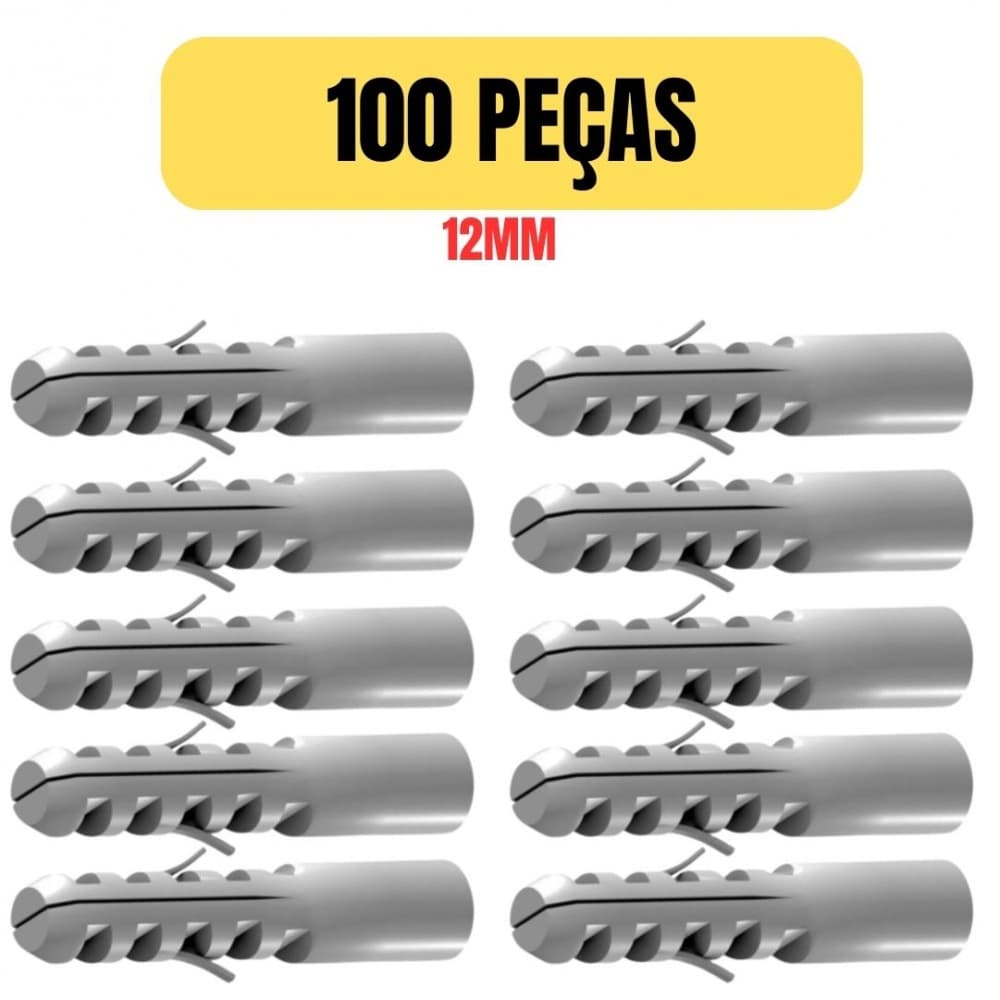 Kit 100 Buchas Plásticas S12 12mm Sem Anel para Tijolo Baiano e Bloco Oco