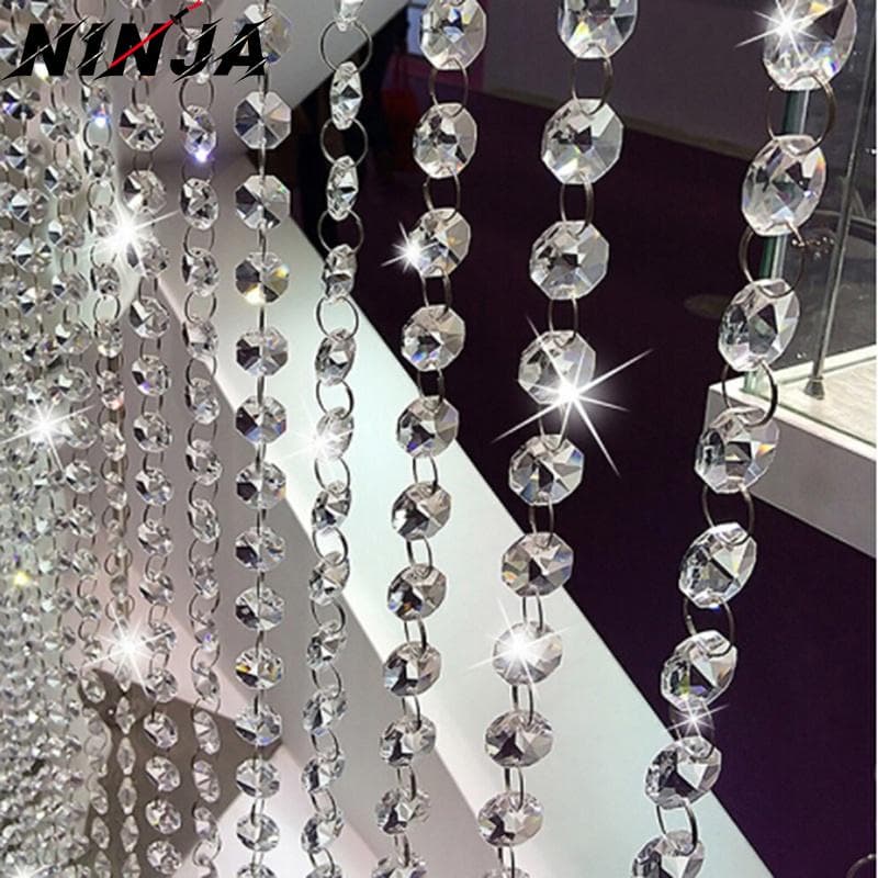 1M Cortina De Cristal Transparente Corrente De Contas De Vidro/Candelabro Divisória Lâmpada Pendurada Birs Ornamento Acrílico Diamante Garland Decoração/Janela Do Quarto De Casamento /