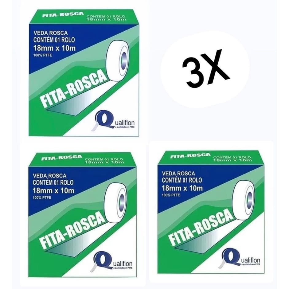 kit 3 Fita Veda Rosca p Vedação Profissional 18mm x 10m