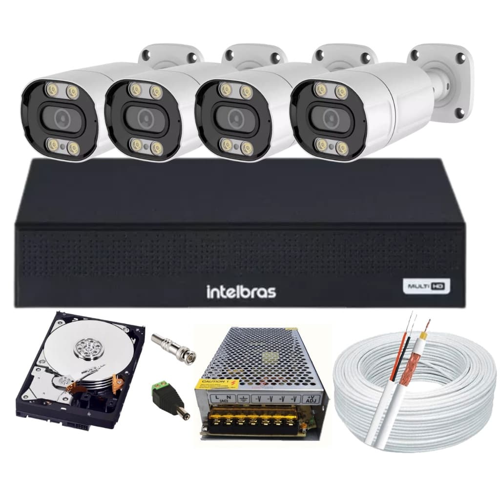 Kit Cftv 4 Cameras Segurança Full Color 1080p 2mp Dvr Intelbras
