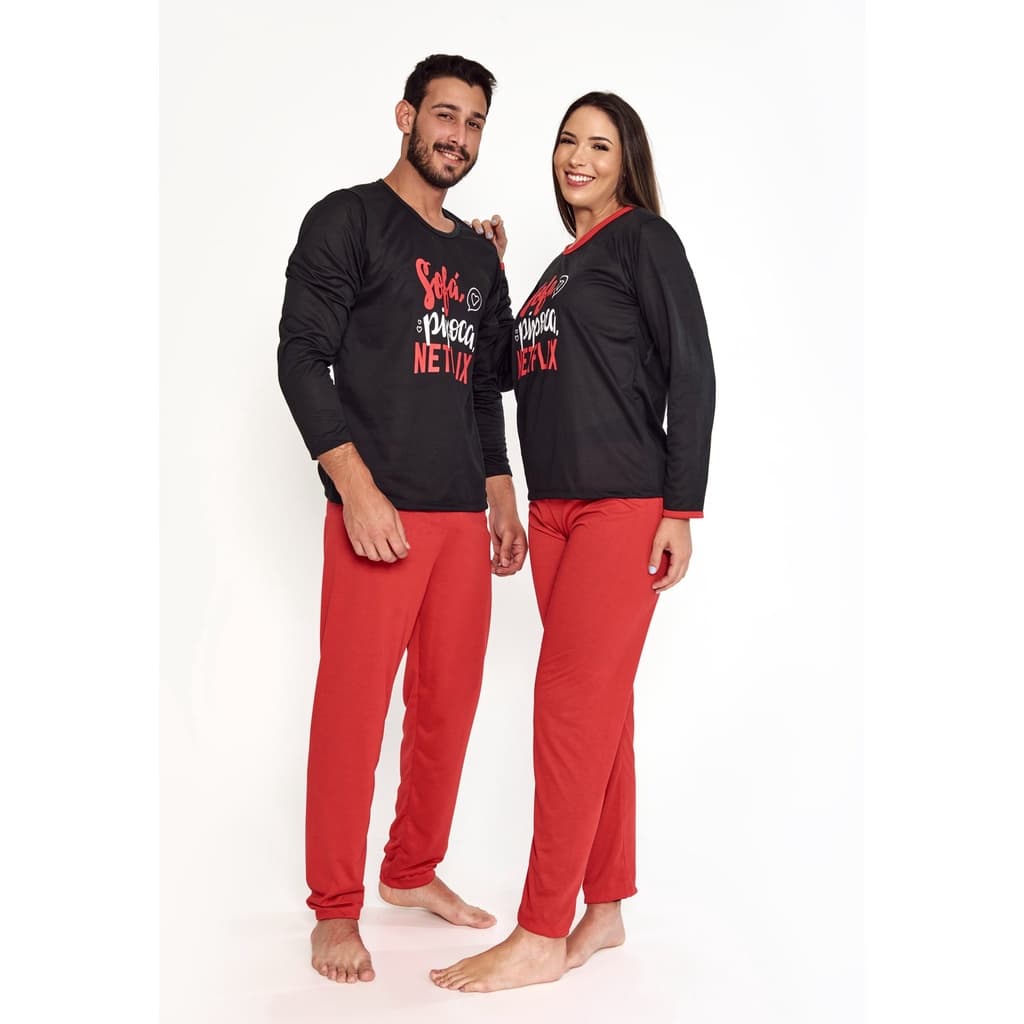 Kit 2 Pijamas Netflix Adulto Inverno Manga Longa Masculino e Feminino Casal
