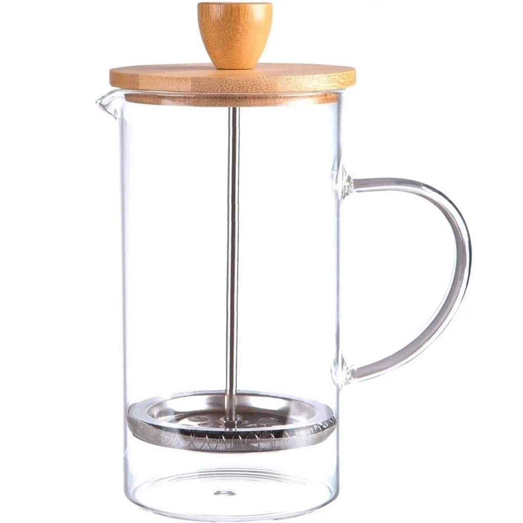 Cafeteira Prensa Francesa De Vidro Tampa Bambu 600ml Chá Prensa Cremeira Café Aço Inoxidável Leite