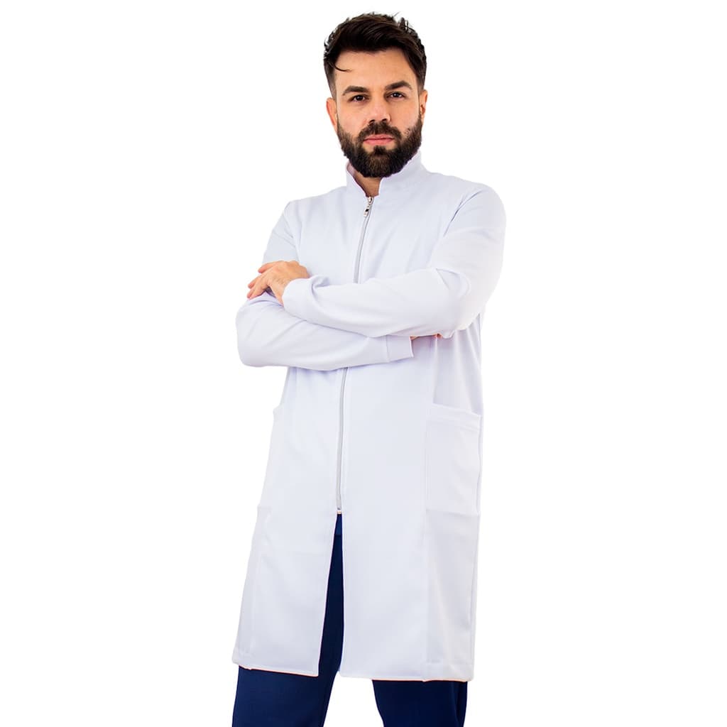 Jaleco Masculino Slim Gola Padre Branco Manga Longa Jaleco Médico Enfermeiro Veterinário Estudante Profissional