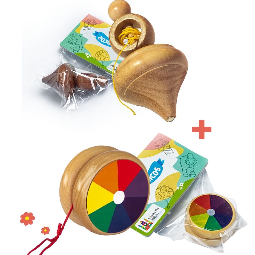 KIT Io Io e Pião de Madeira Brinquedo Educativo e Montessori