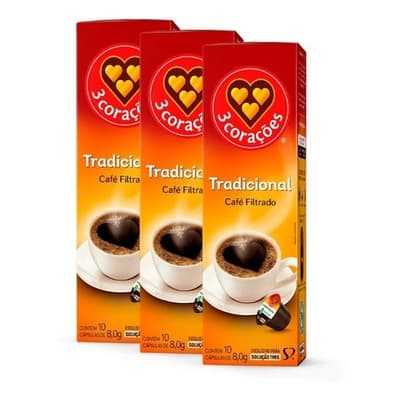 Kit 30 Cápsula Três Corações Café Filtrado Tradicional 3 Cx
