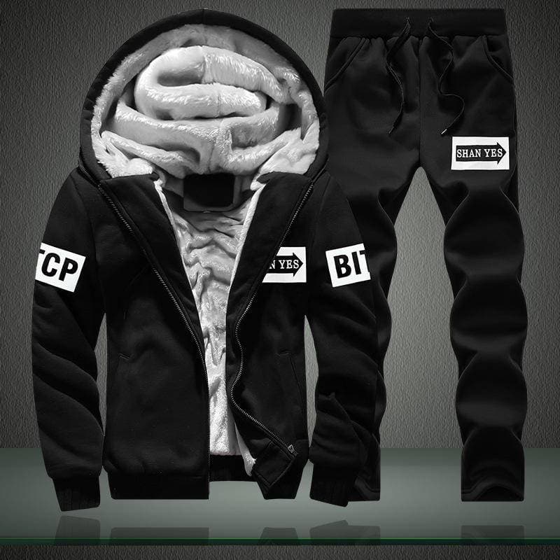 Conjunto De Pelúcia E Capuz Masculino Grosso De Inverno