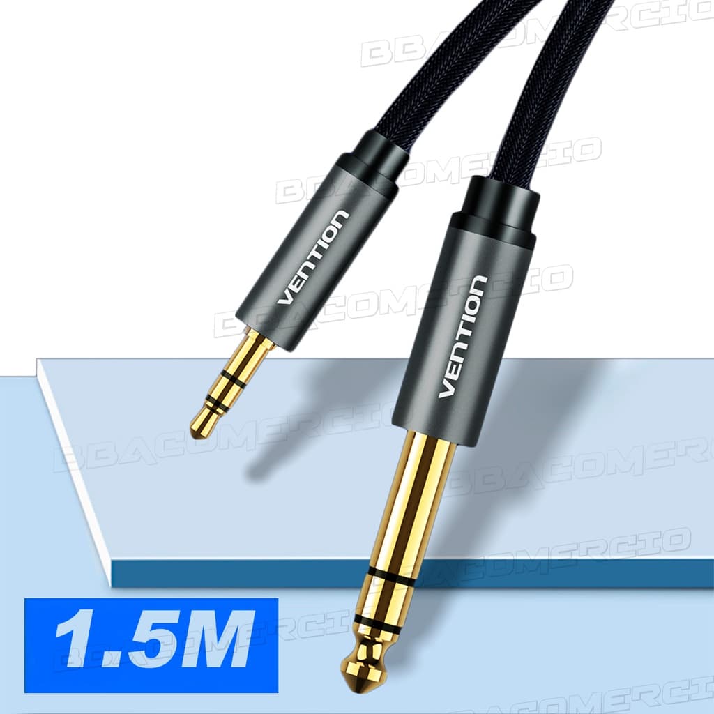 Vention - Cabo Audio P10 6.5mm X P2 3.5 Blindado para Caixa de som Guitarra Amplificador TRS Estéreo 1,5 Metro
