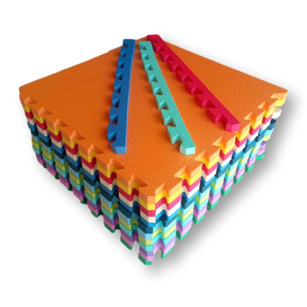 Kit 9 Tatames Coloridos Eva 50x50x2cm 20mm C/ Borda Acabamento Linha Premium