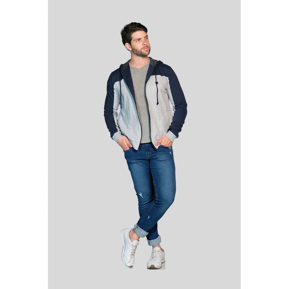 Blusa de Moletom Masculina com Capuz e Zíper – Cinza e Azul, Conforto e Estilo para o Dia a Dia