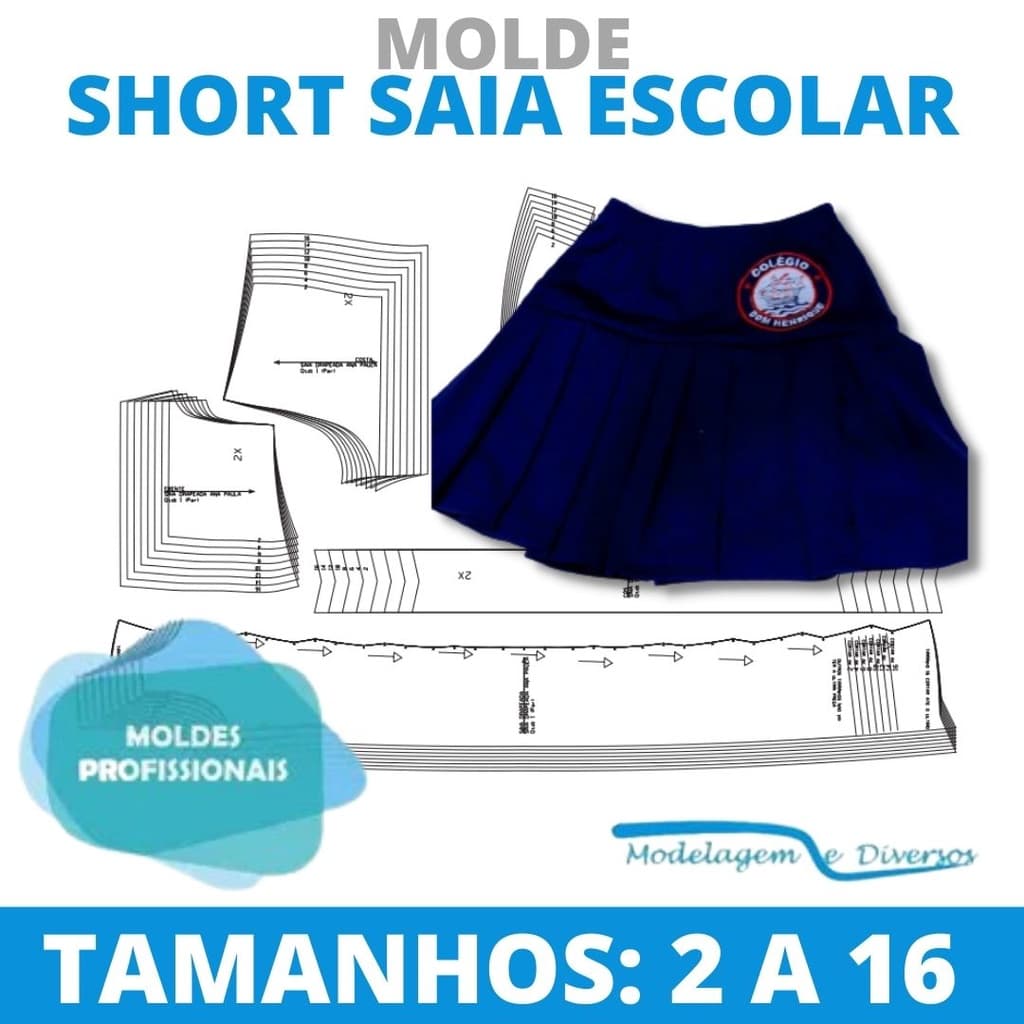 MOLDE SHORT SAIA ESCOLAR, MODELAGEM&DIVERSOS, CORREIOS