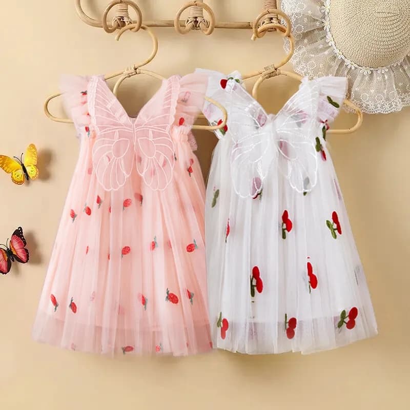 Summer Newborn Girls Sling Tulle Baby Dresses Korean Infant Children's Clothing Butterfly Wings Birthday Party Dress