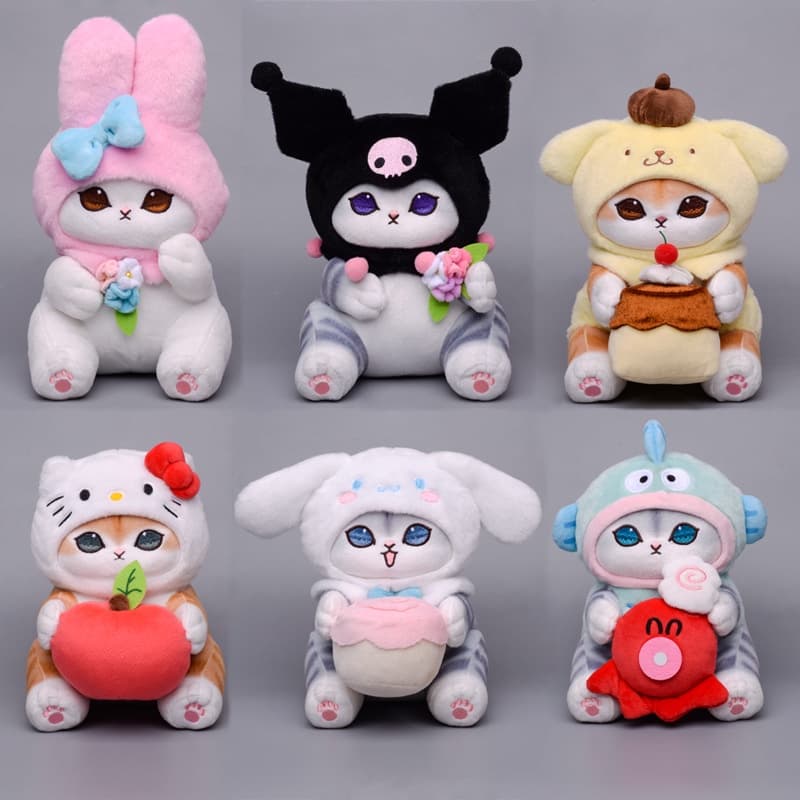 Gato Tubarão Sanrio Co-Branded Peixe Feio Kuromi Melody Canela Cachorro Peluche Boneca Chaveiro Fofo Tubarão Frito Gato