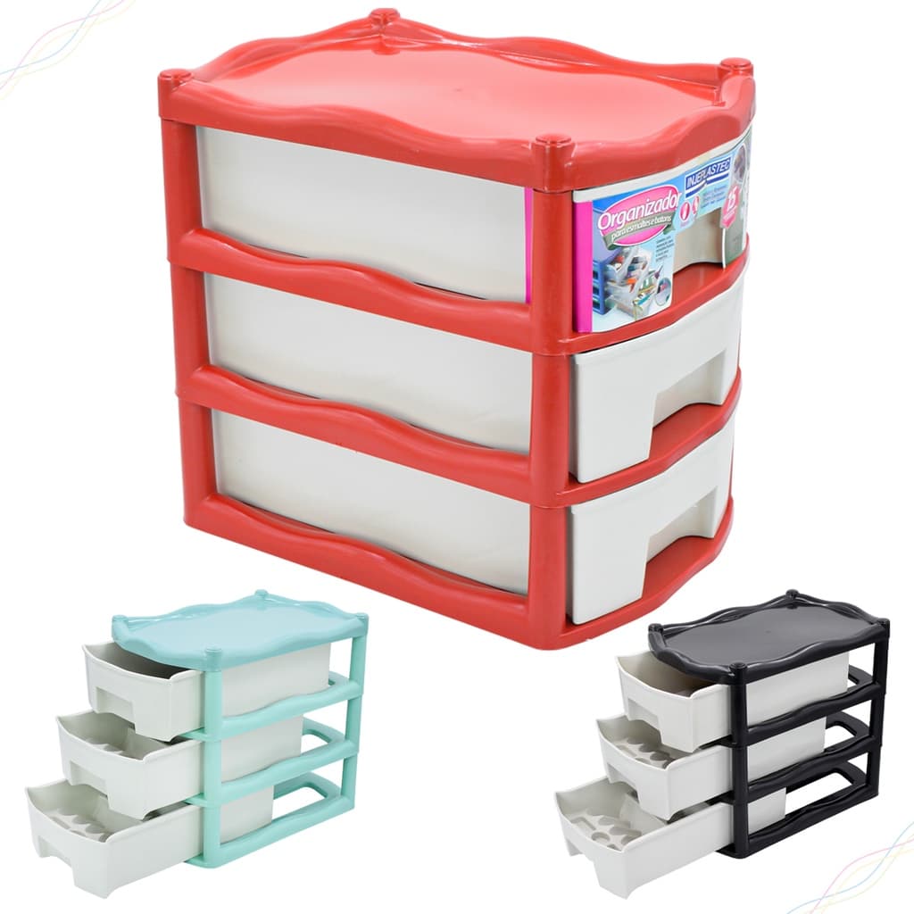 Gaveteiro Organizador 3 Gavetas Plástico Batom Esmalte Organização Prático Eficiente Maquiagem Espaçoso Com Nichos Puxadores Resistente