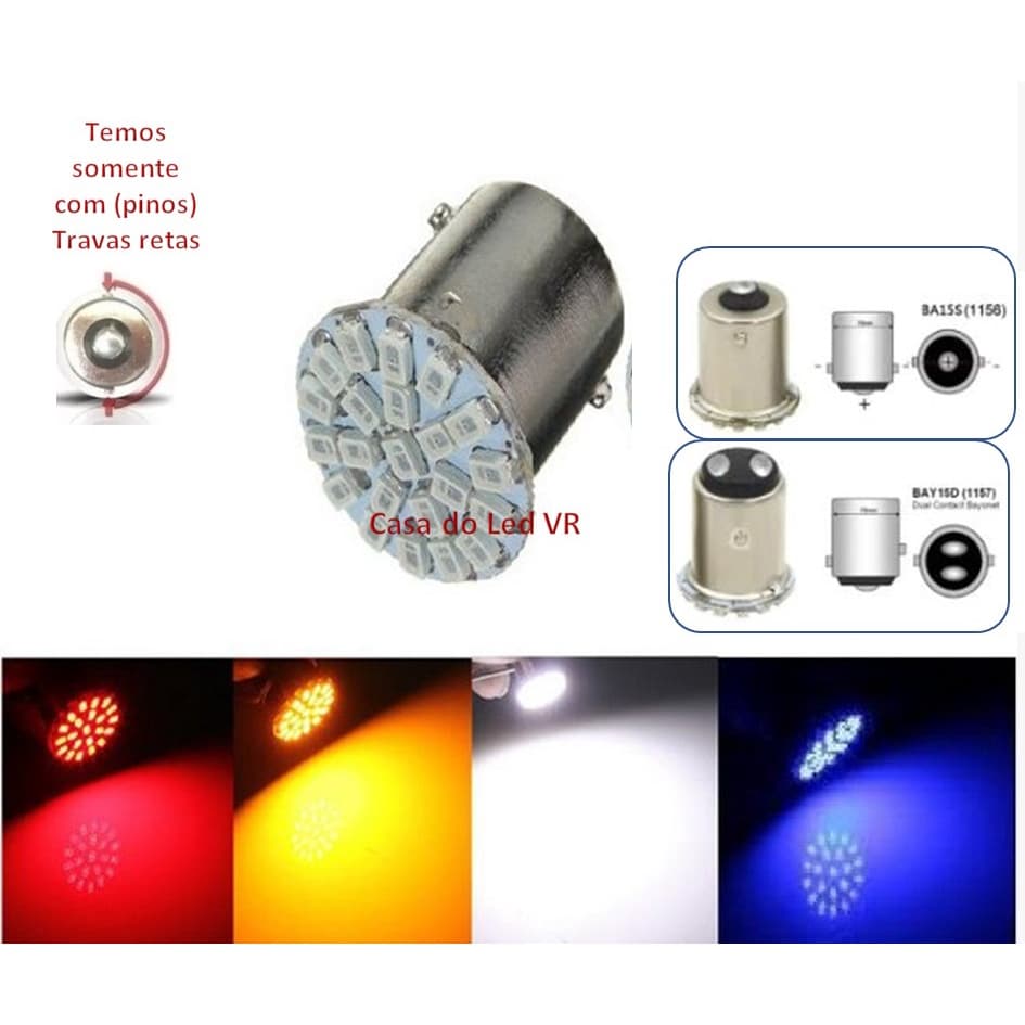 5/10 x Lampada led carro 1 polo ou 2 polos 22 leds luz de ré freio pisca P21w 1156 12v automotivo