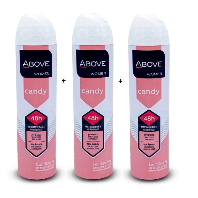 Desodorante Above Candy - Aerosol 150 Ml - Antitranspirante - Kit 3 unidades