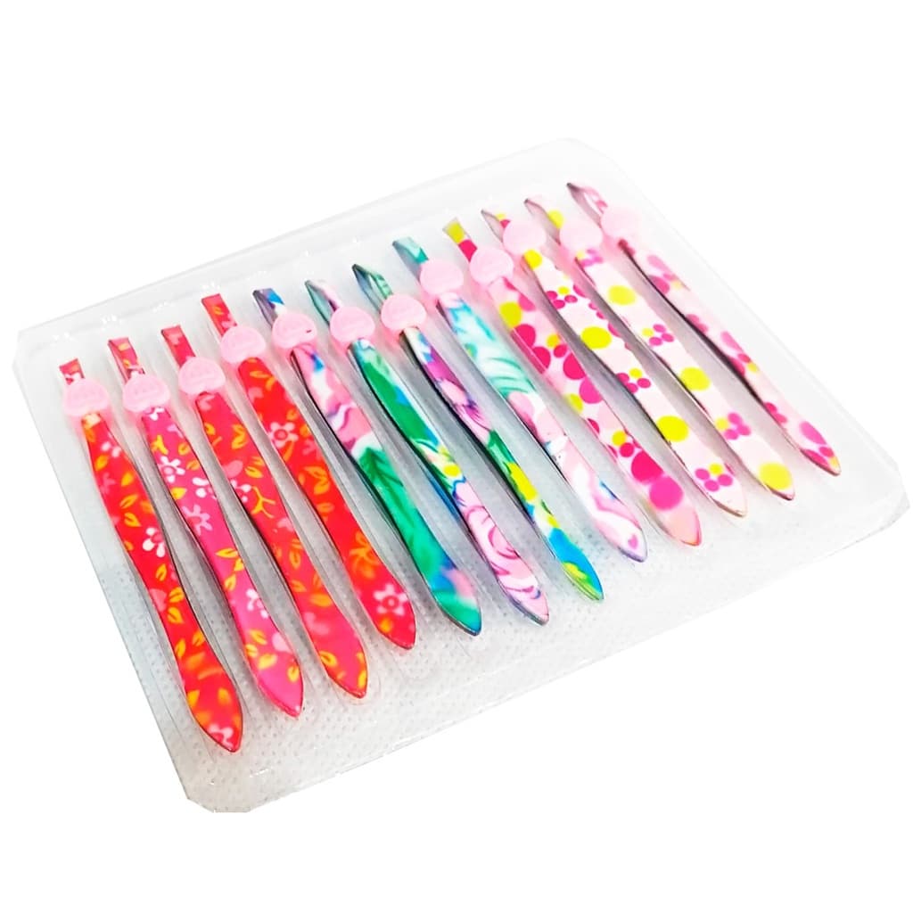 Pinça para Sobrancelha de remoção pelos em colorido barato contem 12 peca ideal para revenda