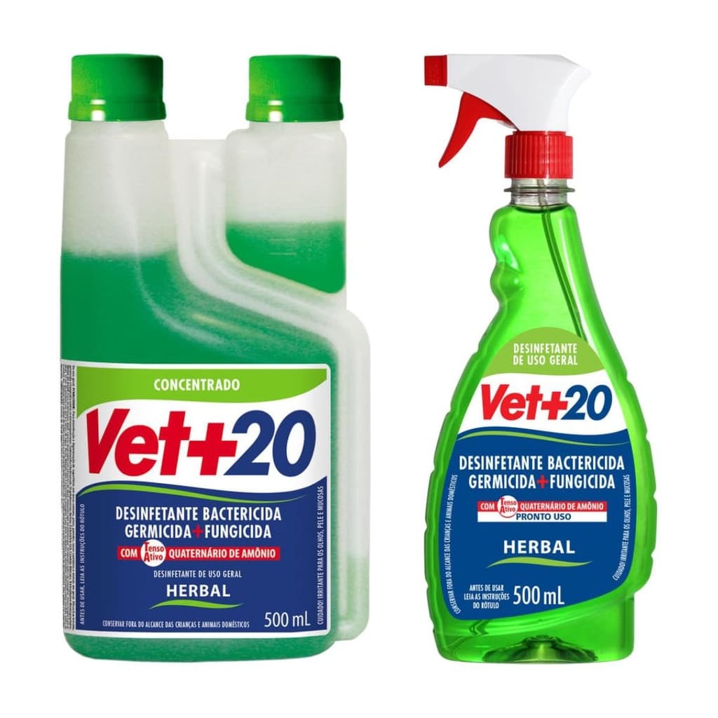 KIT VET+20 Herbal Desinfetante Concentrado e Pronto Uso 500ml